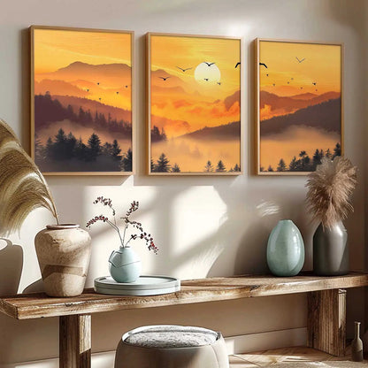Big Aesthetic Sunset View Wall Art Paintings | Mountains Landscape Framed Painting | Vastu Frames for Living Room Bedroom Wall Decor