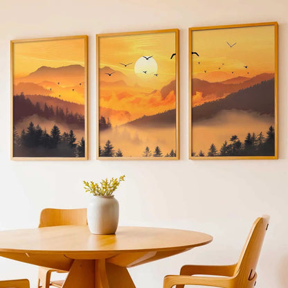 Big Aesthetic Sunset View Wall Art Paintings | Mountains Landscape Framed Painting | Vastu Frames for Living Room Bedroom Wall Decor