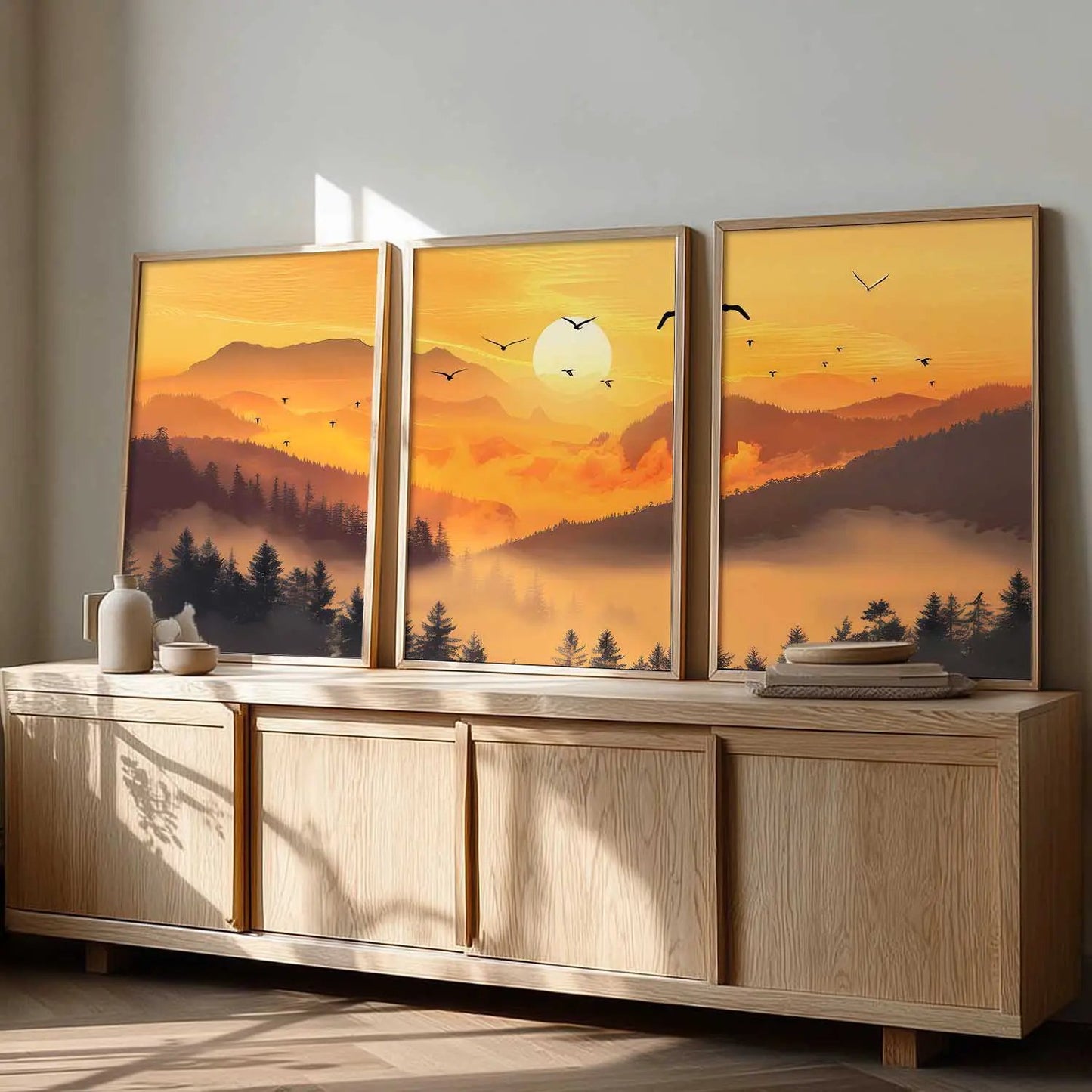 Big Aesthetic Sunset View Wall Art Paintings | Mountains Landscape Framed Painting | Vastu Frames for Living Room Bedroom Wall Decor