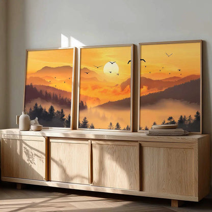 Big Aesthetic Sunset View Wall Art Paintings | Mountains Landscape Framed Painting | Vastu Frames for Living Room Bedroom Wall Decor