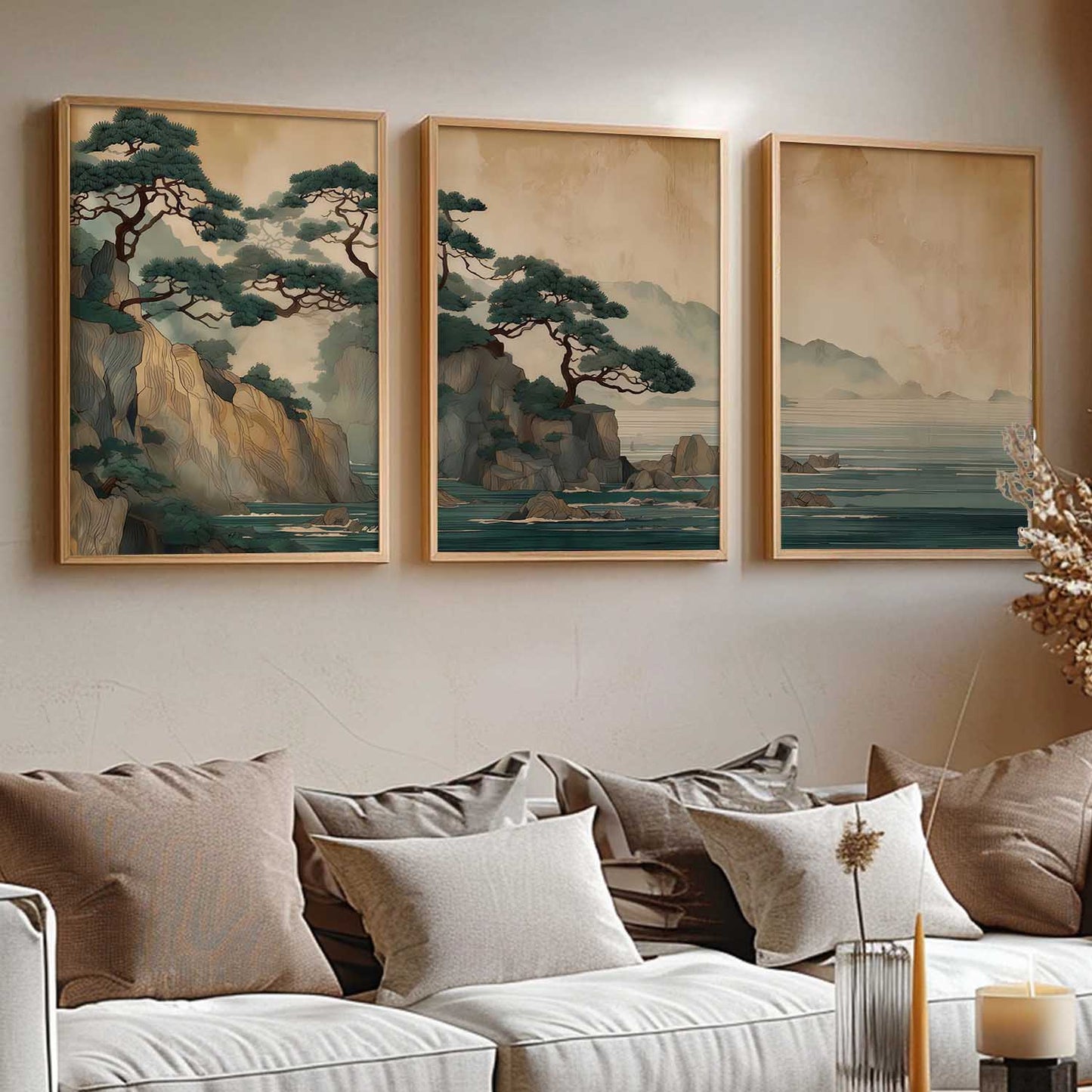 Big Aesthetic Nature Art Wall Framed Posters | Japanese Nature View Framed Poster for Living Room Bedroom Wall Decor