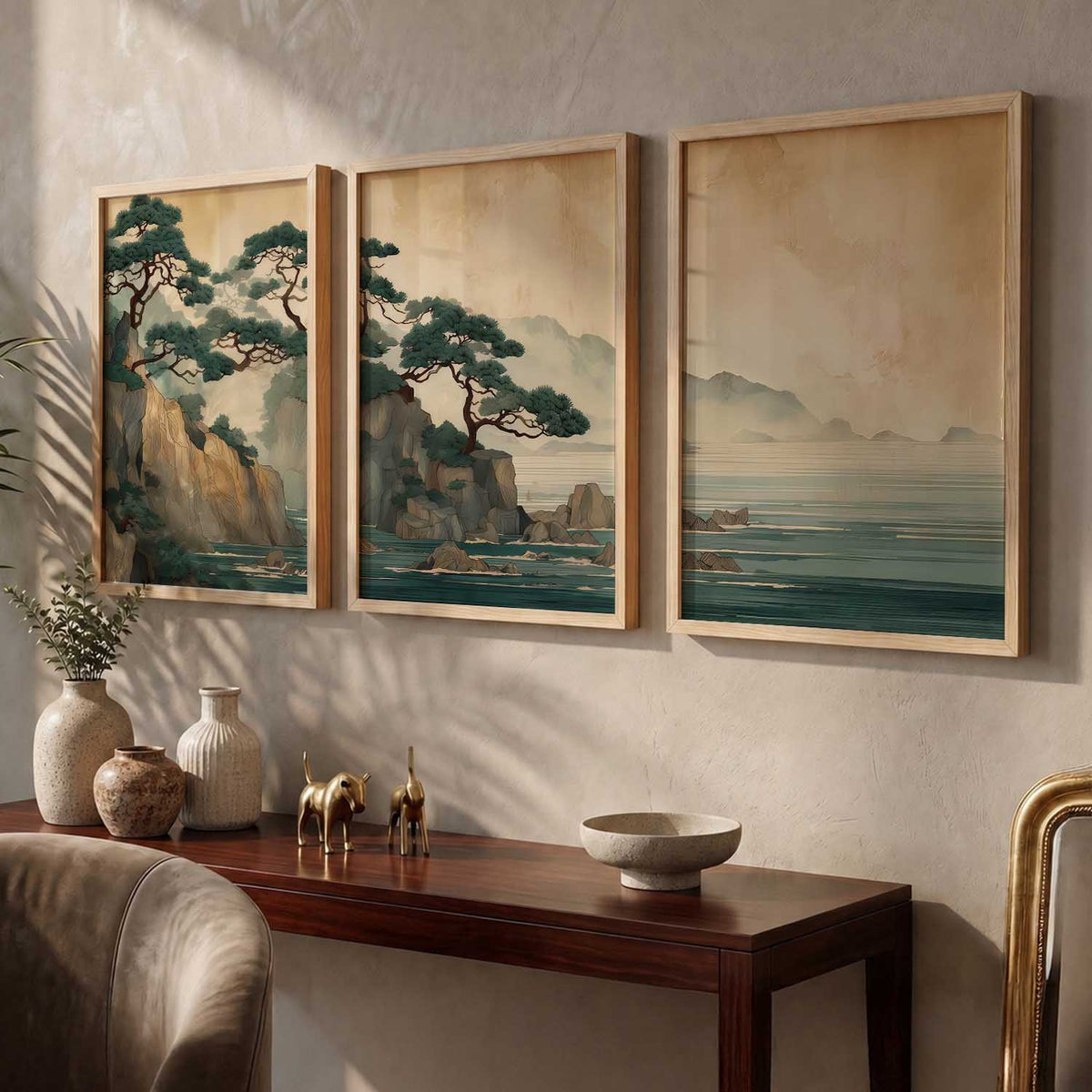 Big Aesthetic Nature Art Wall Framed Posters | Japanese Nature View Framed Poster for Living Room Bedroom Wall Decor
