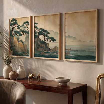 Big Aesthetic Nature Art Wall Framed Posters | Japanese Nature View Framed Poster for Living Room Bedroom Wall Decor