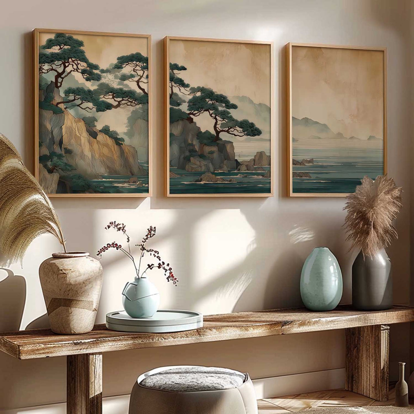 Big Aesthetic Nature Art Wall Framed Posters | Japanese Nature View Framed Poster for Living Room Bedroom Wall Decor