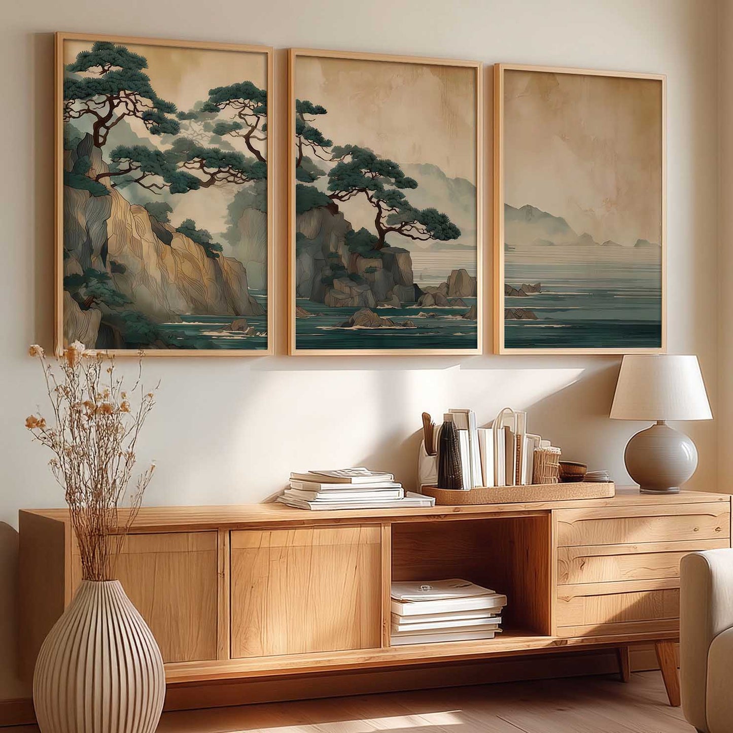 Big Aesthetic Nature Art Wall Framed Posters | Japanese Nature View Framed Poster for Living Room Bedroom Wall Decor