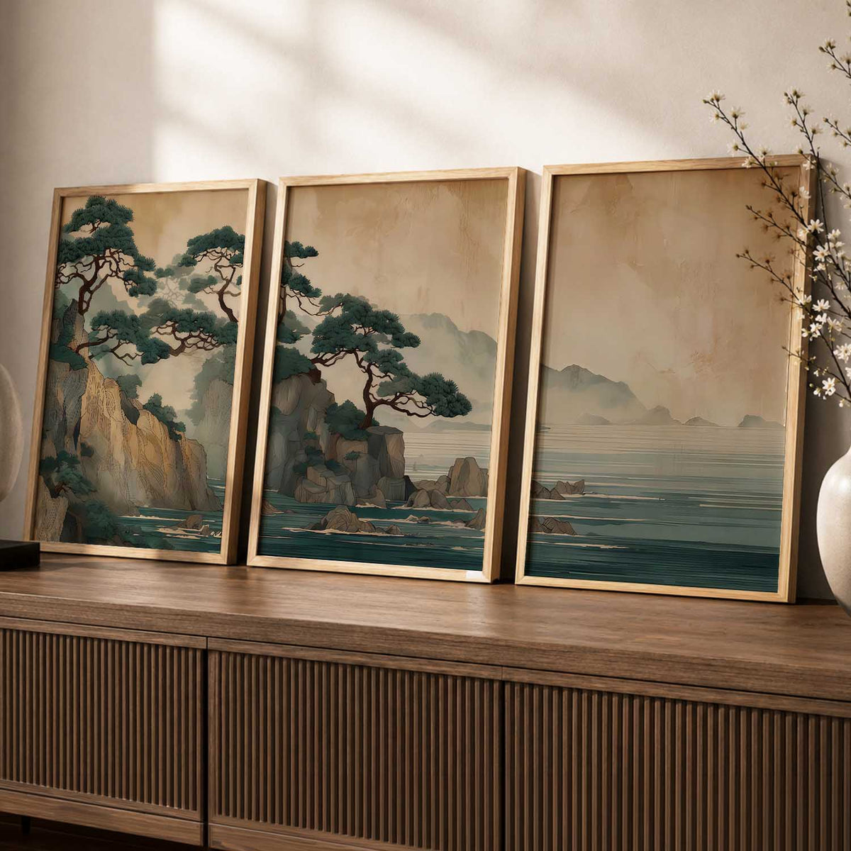 Big Aesthetic Nature Art Wall Framed Posters | Japanese Nature View Framed Poster for Living Room Bedroom Wall Decor