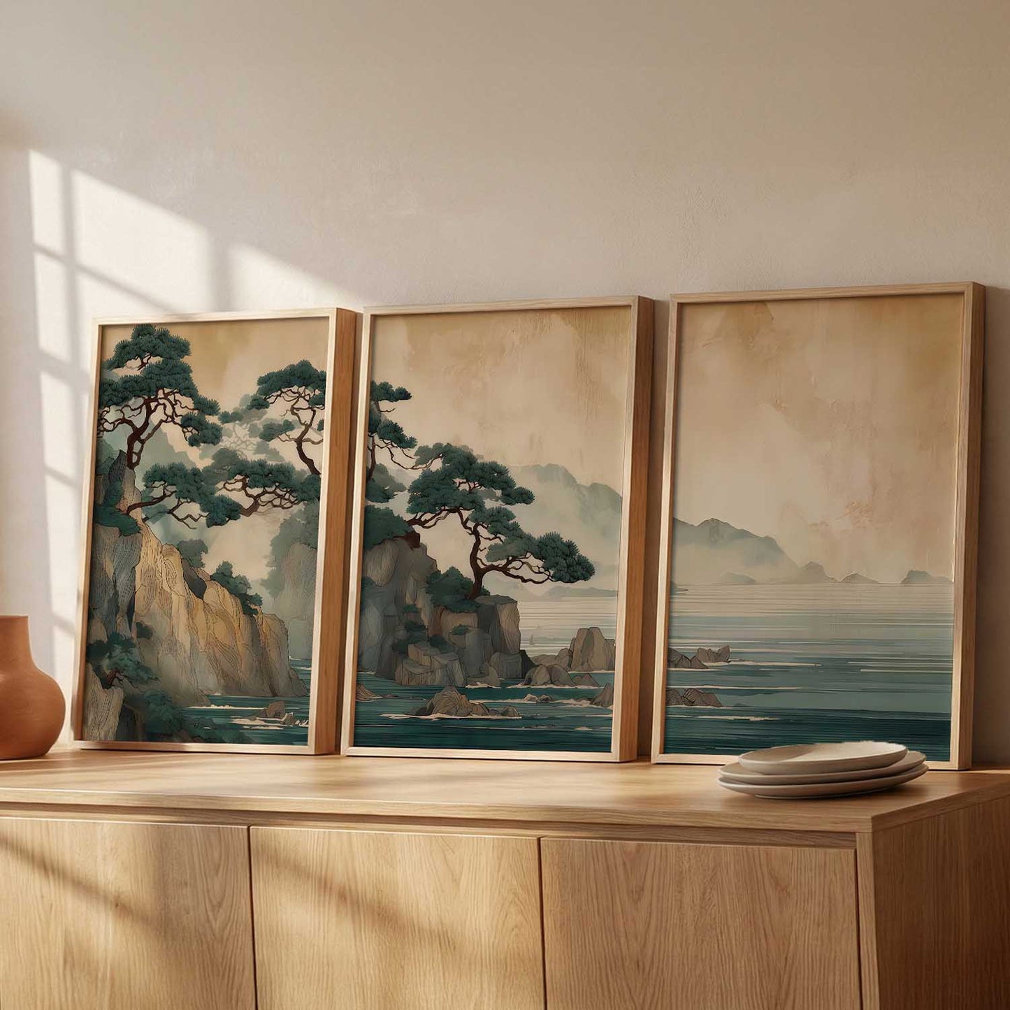 Big Aesthetic Nature Art Wall Framed Posters | Japanese Nature View Framed Poster for Living Room Bedroom Wall Decor