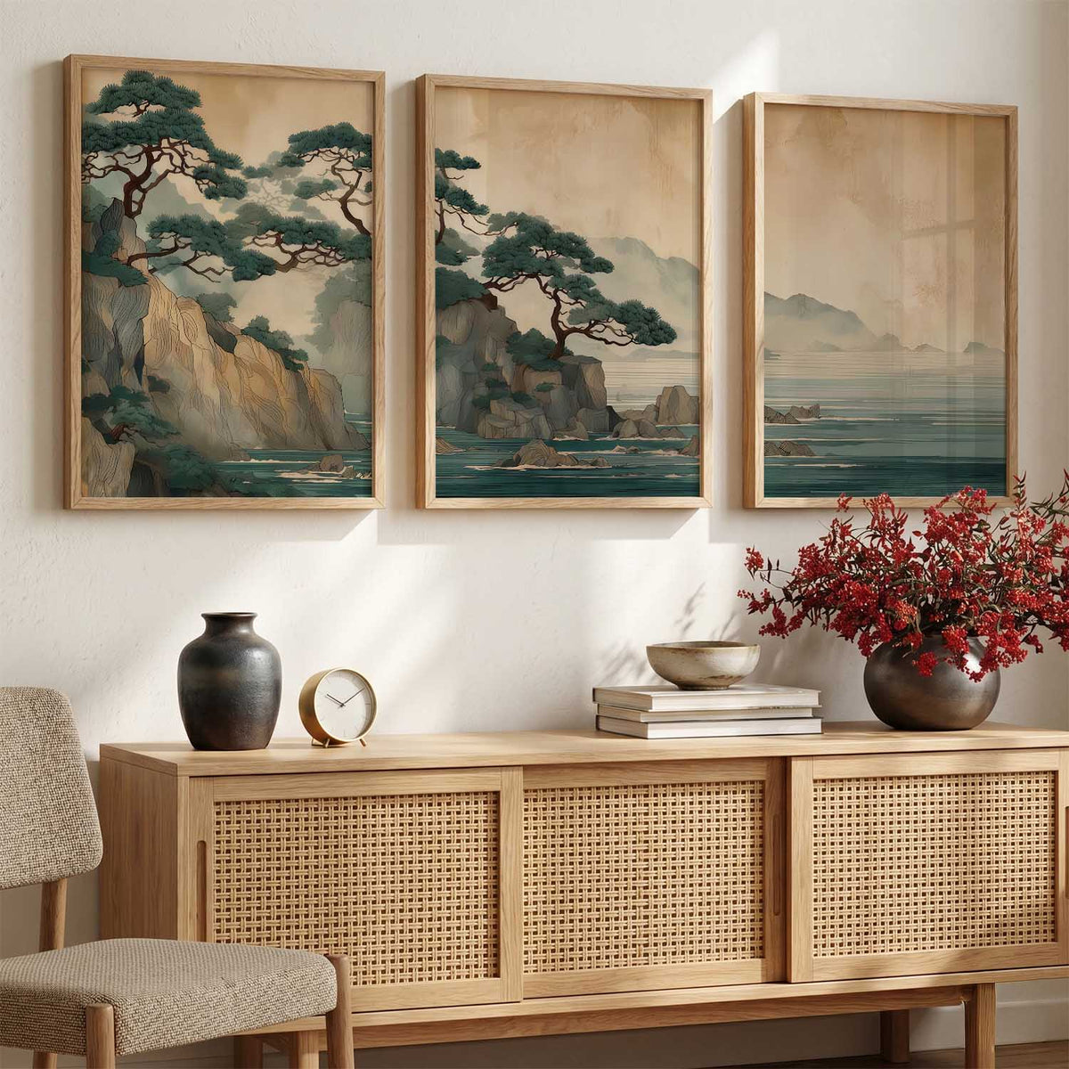 Big Aesthetic Nature Art Wall Framed Posters | Japanese Nature View Framed Poster for Living Room Bedroom Wall Decor