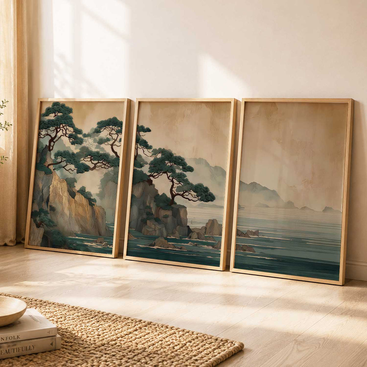 Big Aesthetic Nature Art Wall Framed Posters | Japanese Nature View Framed Poster for Living Room Bedroom Wall Decor