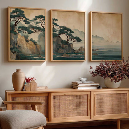 Big Aesthetic Nature Art Wall Framed Posters | Japanese Nature View Framed Poster for Living Room Bedroom Wall Decor