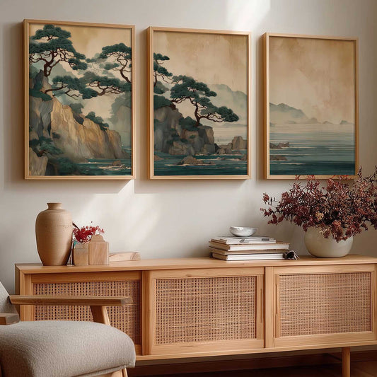 Big Aesthetic Nature Art Wall Framed Posters | Japanese Nature View Framed Poster for Living Room Bedroom Wall Decor