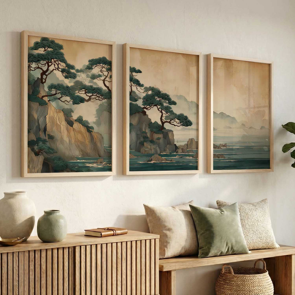 Big Aesthetic Nature Art Wall Framed Posters | Japanese Nature View Framed Poster for Living Room Bedroom Wall Decor