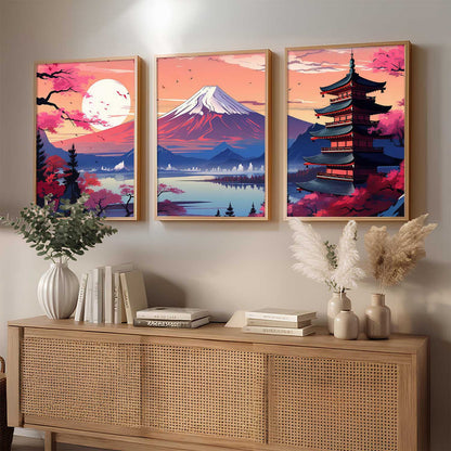 Big Aesthetic Mount Fuji Wall Art Paintings | Mountain Landscape Framed Painting | Nature Art Vastu Frames for Living Room Bedroom Wall Decor