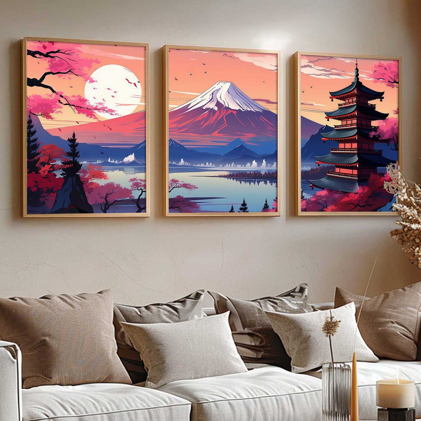 Big Aesthetic Mount Fuji Wall Art Paintings | Mountain Landscape Framed Painting | Nature Art Vastu Frames for Living Room Bedroom Wall Decor