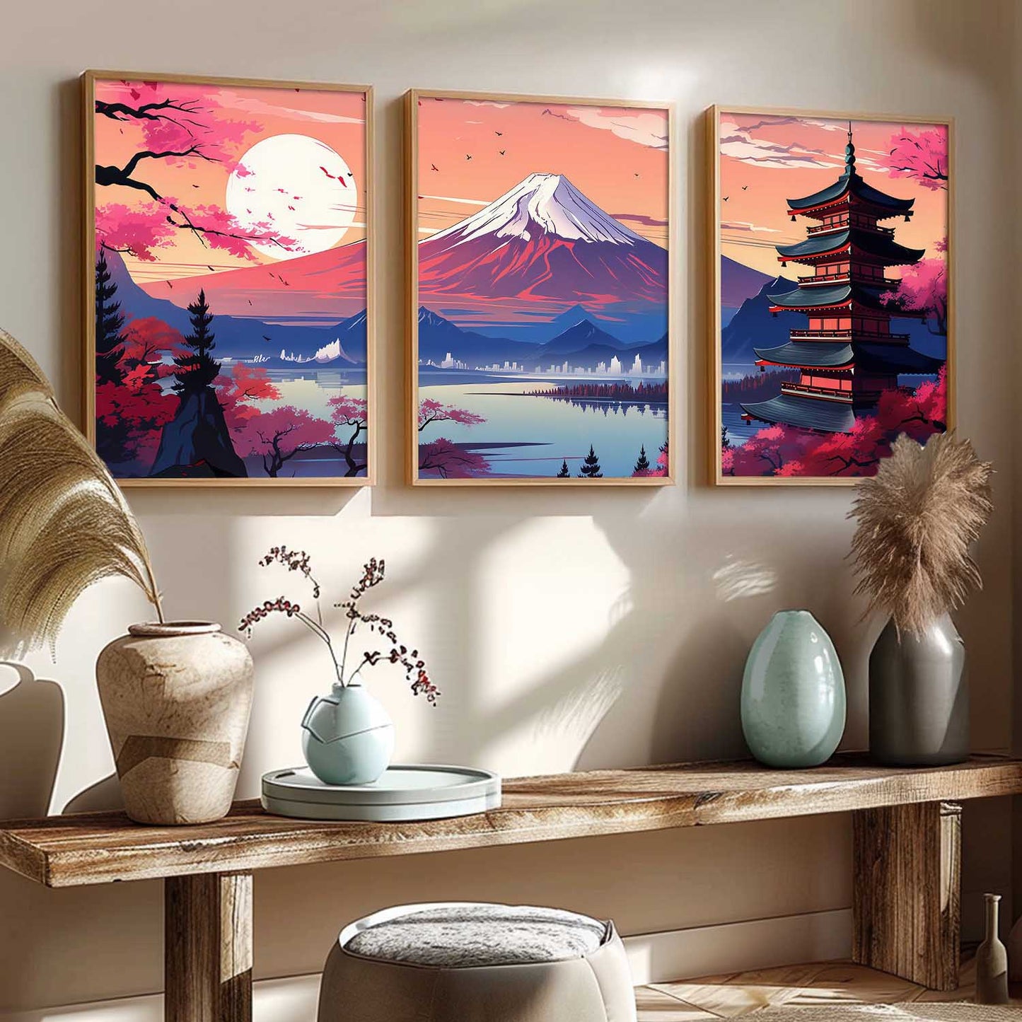Big Aesthetic Mount Fuji Wall Art Paintings | Mountain Landscape Framed Painting | Nature Art Vastu Frames for Living Room Bedroom Wall Decor