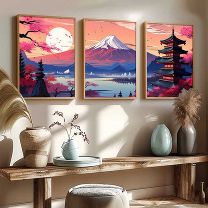 Big Aesthetic Mount Fuji Wall Art Paintings | Mountain Landscape Framed Painting | Nature Art Vastu Frames for Living Room Bedroom Wall Decor