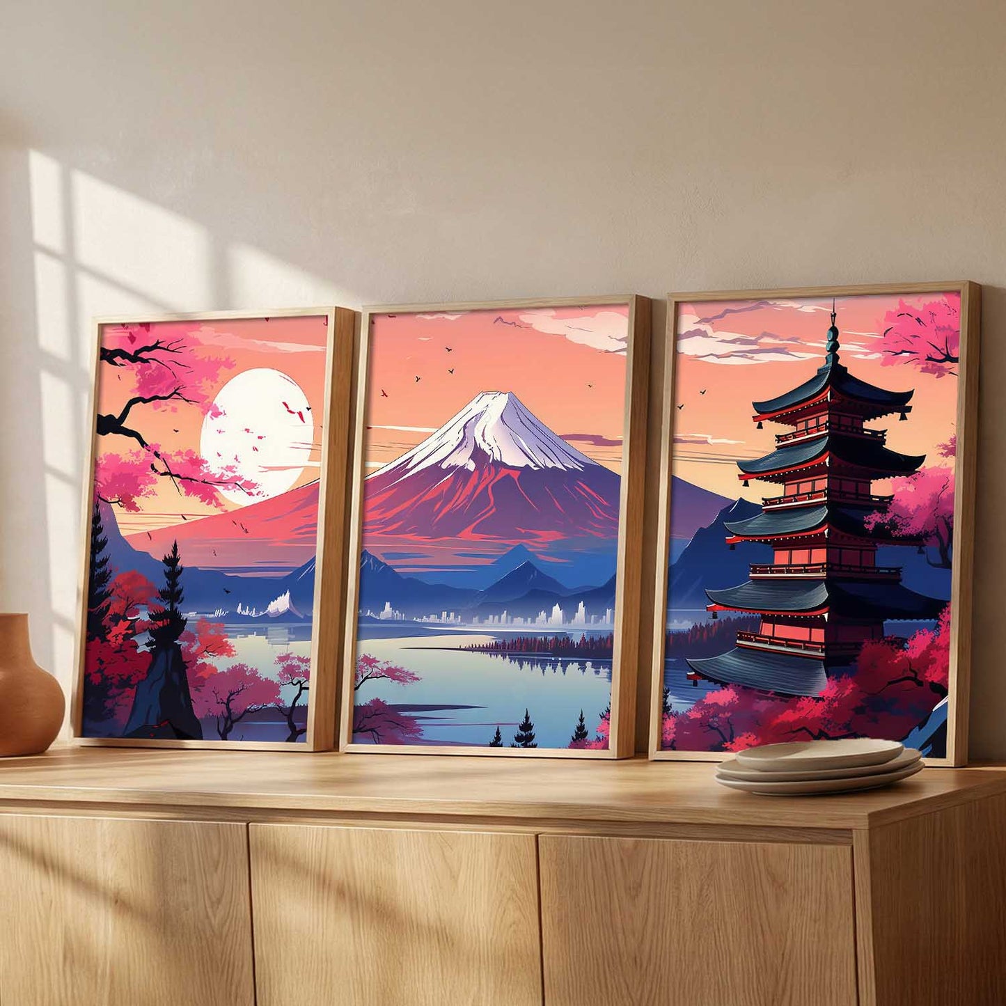 Big Aesthetic Mount Fuji Wall Art Paintings | Mountain Landscape Framed Painting | Nature Art Vastu Frames for Living Room Bedroom Wall Decor