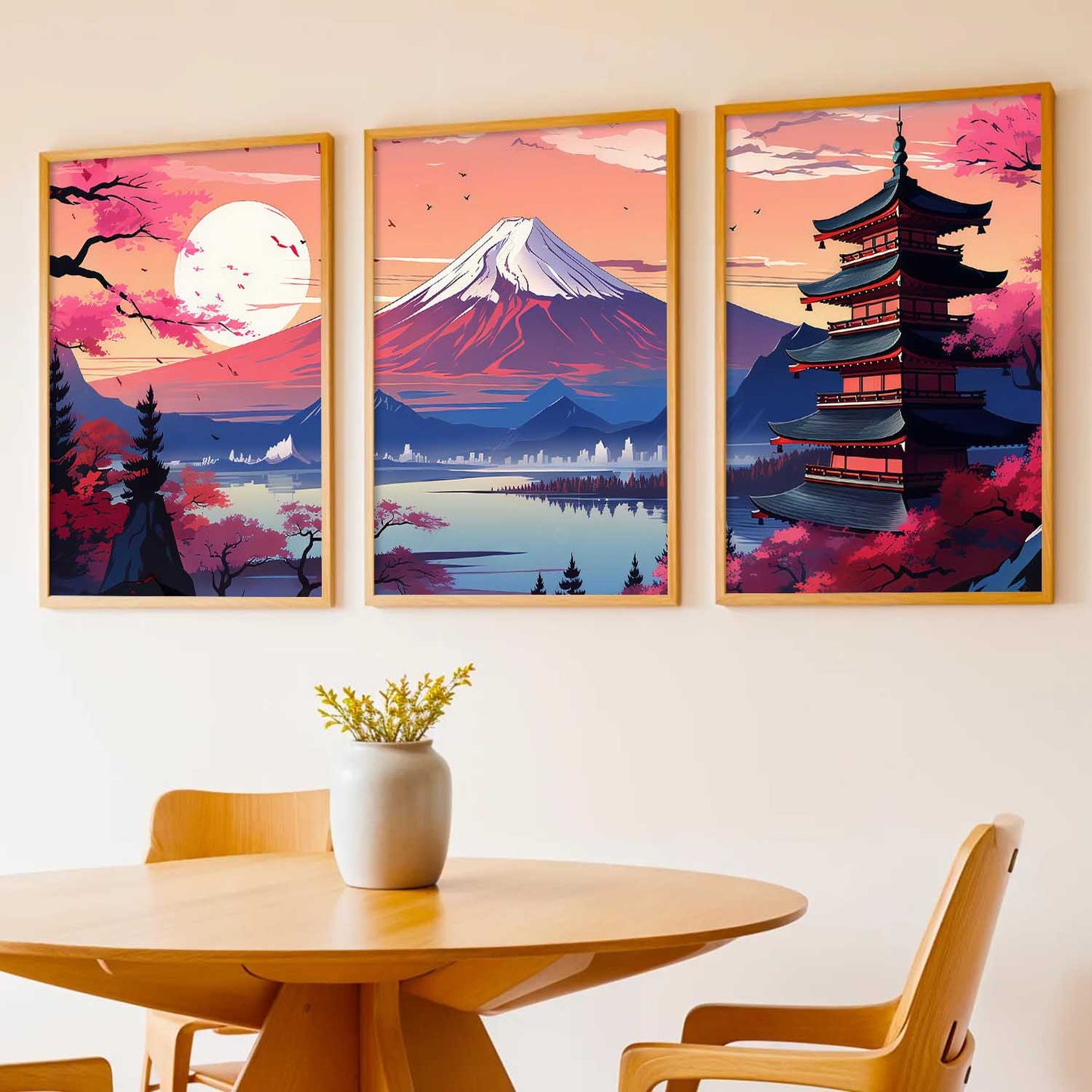 Big Aesthetic Mount Fuji Wall Art Paintings | Mountain Landscape Framed Painting | Nature Art Vastu Frames for Living Room Bedroom Wall Decor