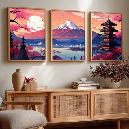 Big Aesthetic Mount Fuji Wall Art Paintings | Mountain Landscape Framed Painting | Nature Art Vastu Frames for Living Room Bedroom Wall Decor