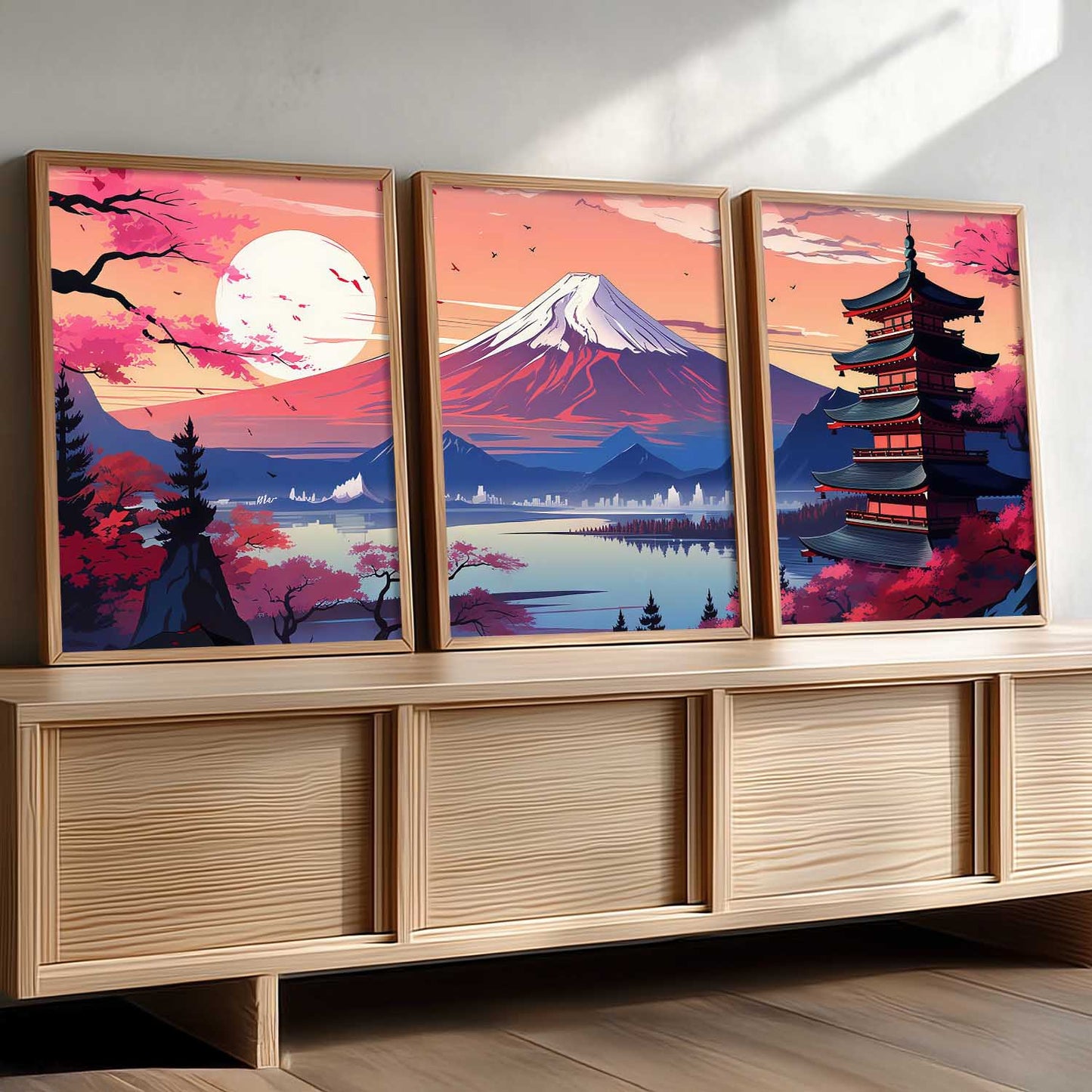 Big Aesthetic Mount Fuji Wall Art Paintings | Mountain Landscape Framed Painting | Nature Art Vastu Frames for Living Room Bedroom Wall Decor