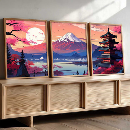 Big Aesthetic Mount Fuji Wall Art Paintings | Mountain Landscape Framed Painting | Nature Art Vastu Frames for Living Room Bedroom Wall Decor