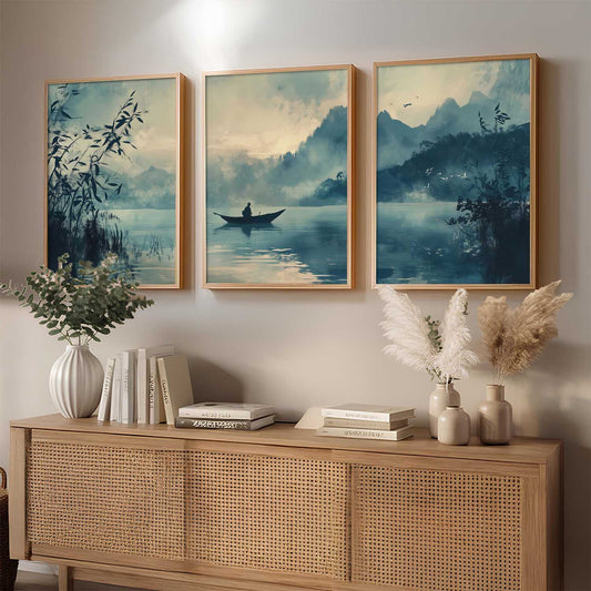 Big Aesthetic Nature Art Wall Framed Posters | Japanese Nature View Framed Poster for Living Room Bedroom Wall Decor