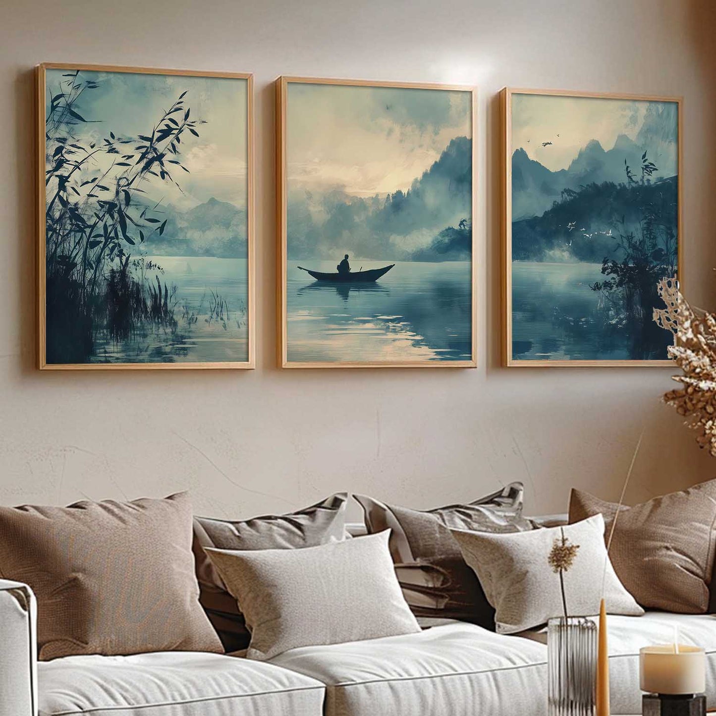 Big Aesthetic Nature Art Wall Framed Posters | Japanese Nature View Framed Poster for Living Room Bedroom Wall Decor