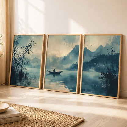 Big Aesthetic Nature Art Wall Framed Posters | Japanese Nature View Framed Poster for Living Room Bedroom Wall Decor