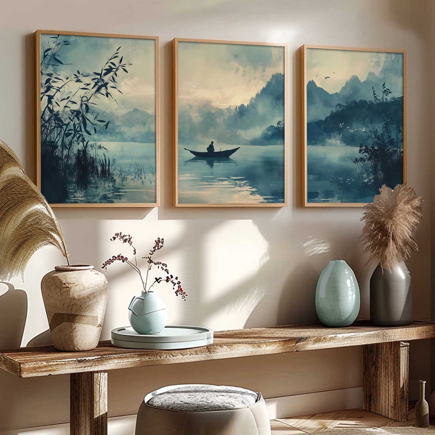 Big Aesthetic Nature Art Wall Framed Posters | Japanese Nature View Framed Poster for Living Room Bedroom Wall Decor