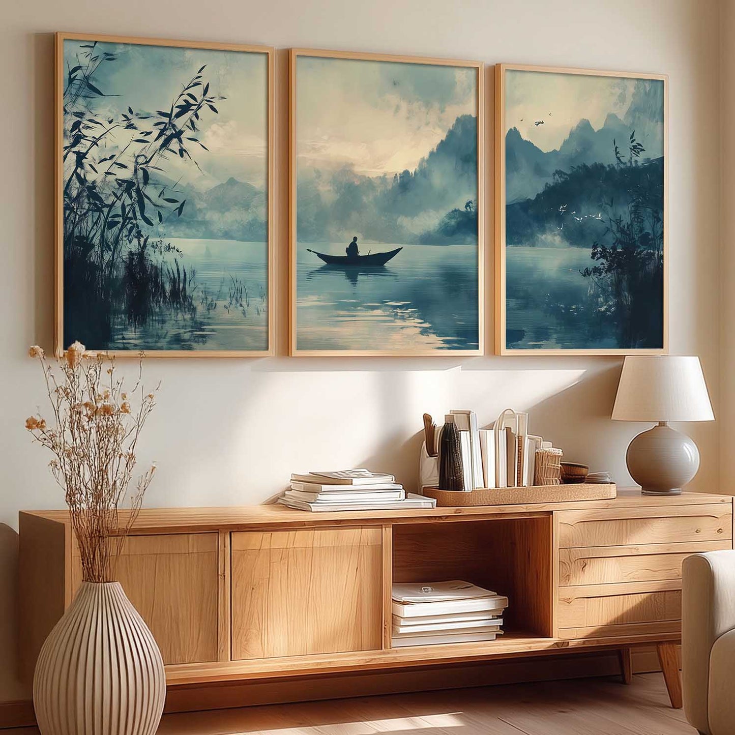 Big Aesthetic Nature Art Wall Framed Posters | Japanese Nature View Framed Poster for Living Room Bedroom Wall Decor