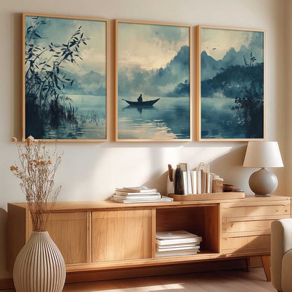 Big Aesthetic Nature Art Wall Framed Posters | Japanese Nature View Framed Poster for Living Room Bedroom Wall Decor