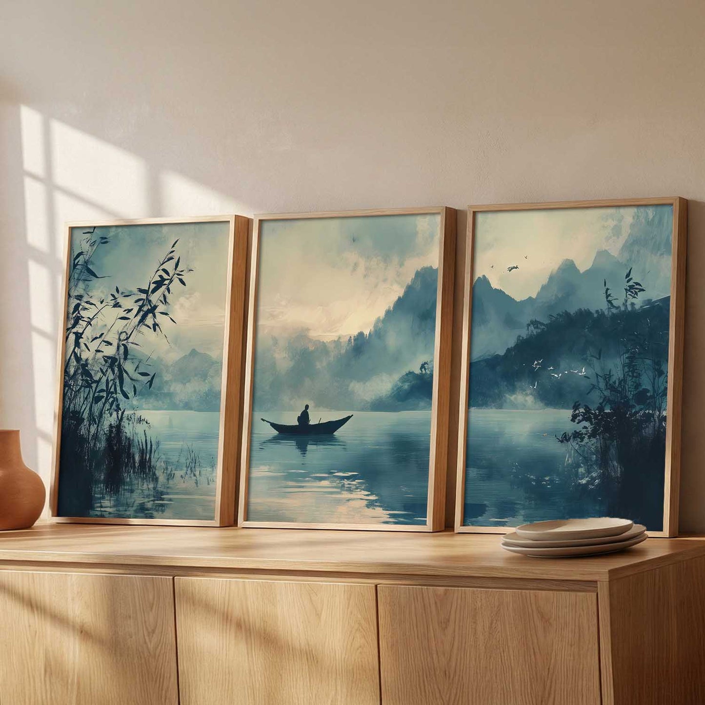 Big Aesthetic Nature Art Wall Framed Posters | Japanese Nature View Framed Poster for Living Room Bedroom Wall Decor