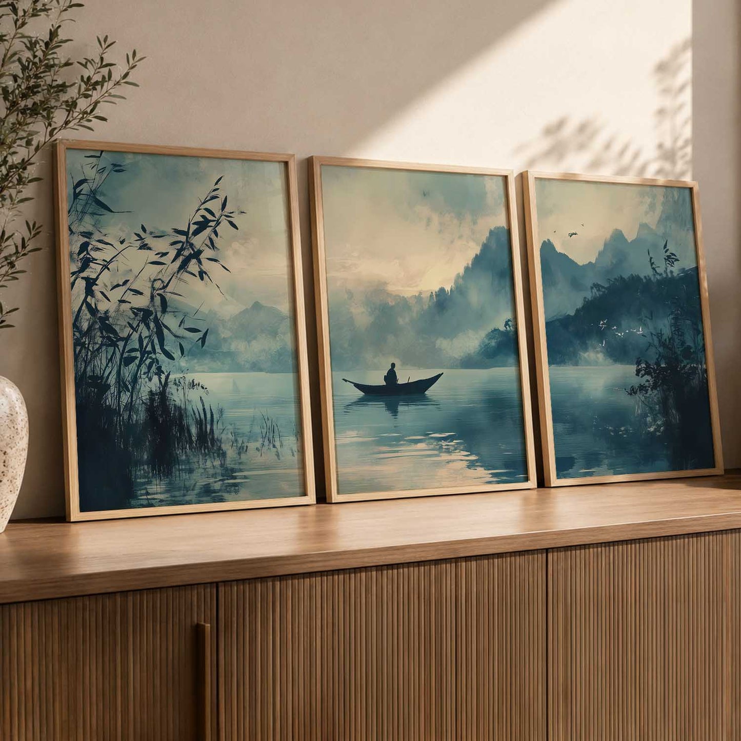 Big Aesthetic Nature Art Wall Framed Posters | Japanese Nature View Framed Poster for Living Room Bedroom Wall Decor