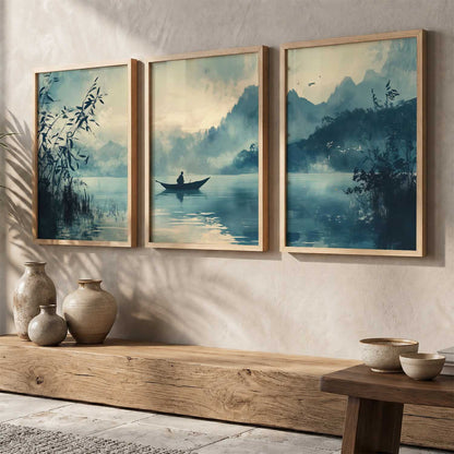 Big Aesthetic Nature Art Wall Framed Posters | Japanese Nature View Framed Poster for Living Room Bedroom Wall Decor