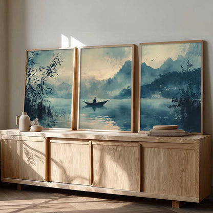 Big Aesthetic Nature Art Wall Framed Posters | Japanese Nature View Framed Poster for Living Room Bedroom Wall Decor