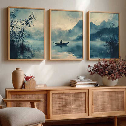 Big Aesthetic Nature Art Wall Framed Posters | Japanese Nature View Framed Poster for Living Room Bedroom Wall Decor