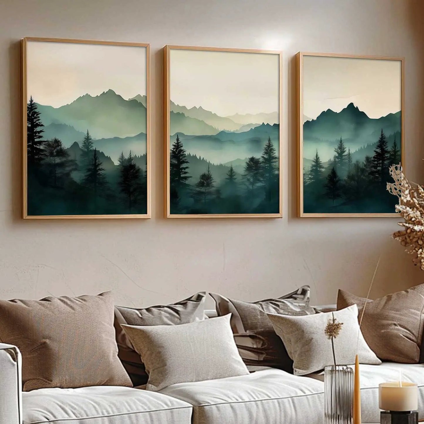 Mountain View Framed Painting | Big Aesthetic Nature Inspired Framed Paintings for Living Room Bedroom Wall Decor