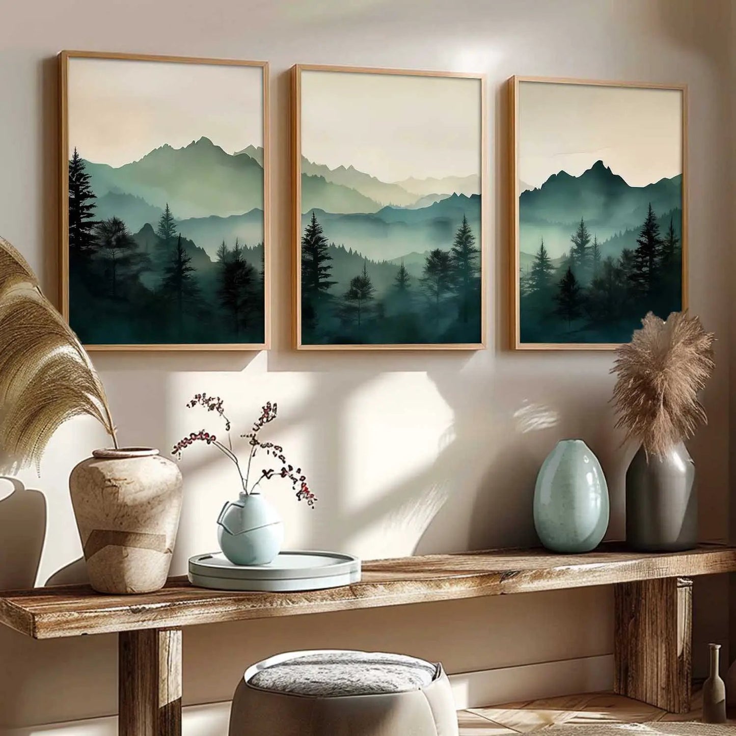 Mountain View Framed Painting | Big Aesthetic Nature Inspired Framed Paintings for Living Room Bedroom Wall Decor