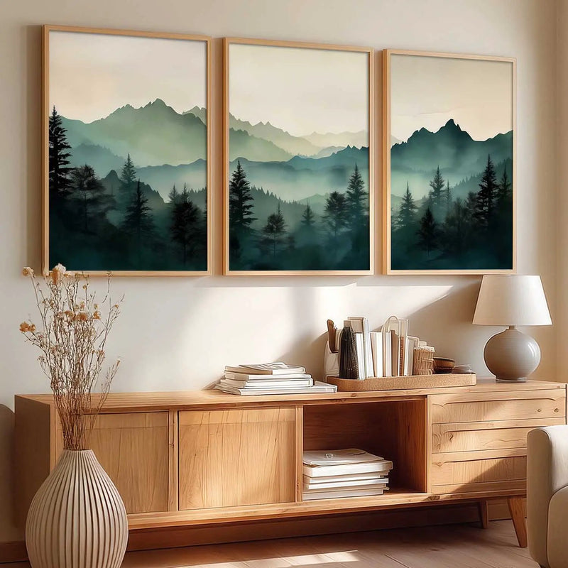 Mountain View Framed Painting | Big Aesthetic Nature Inspired Framed Paintings for Living Room Bedroom Wall Decor
