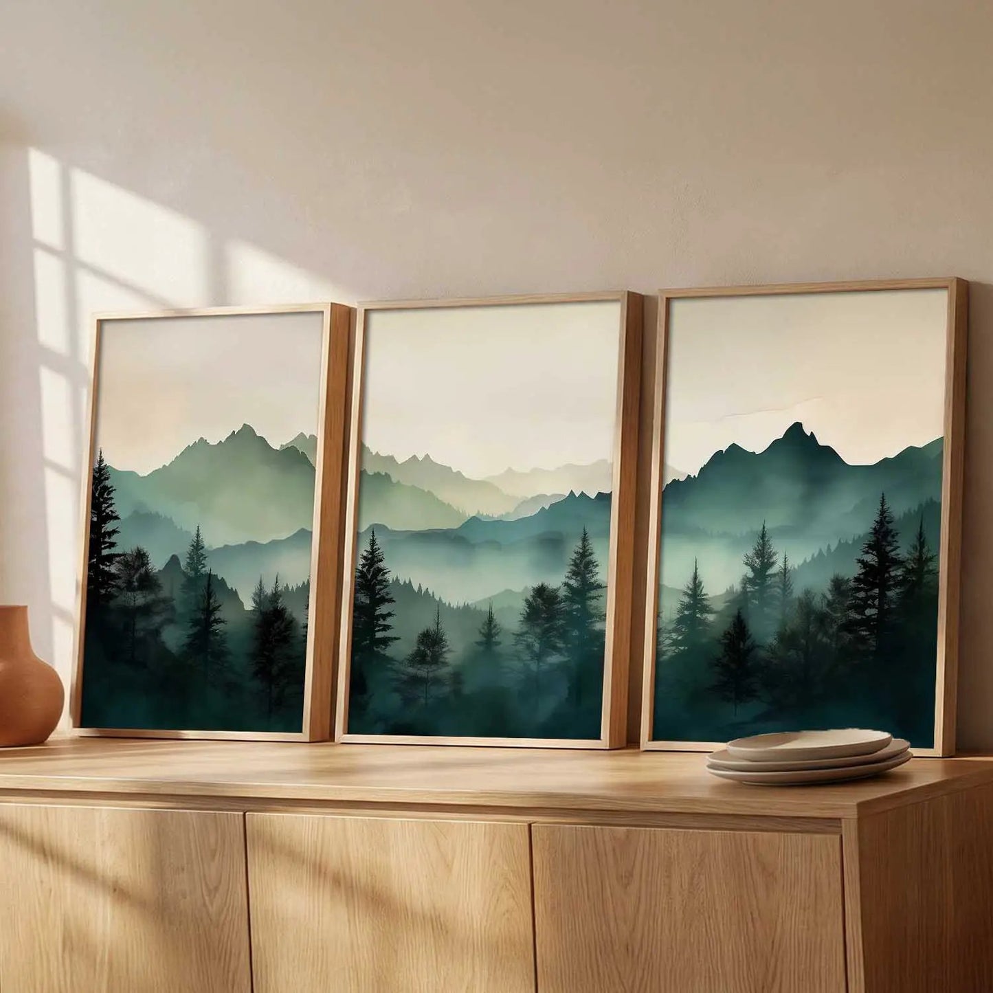 Mountain View Framed Painting | Big Aesthetic Nature Inspired Framed Paintings for Living Room Bedroom Wall Decor
