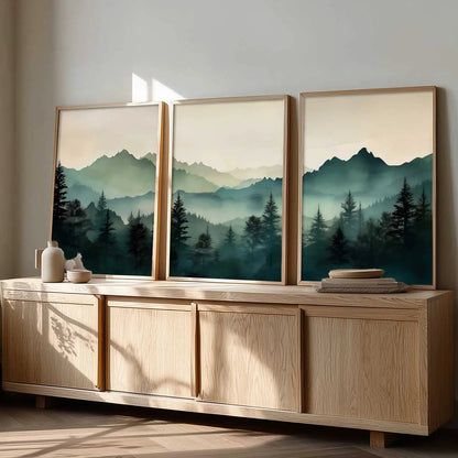 Mountain View Framed Painting | Big Aesthetic Nature Inspired Framed Paintings for Living Room Bedroom Wall Decor