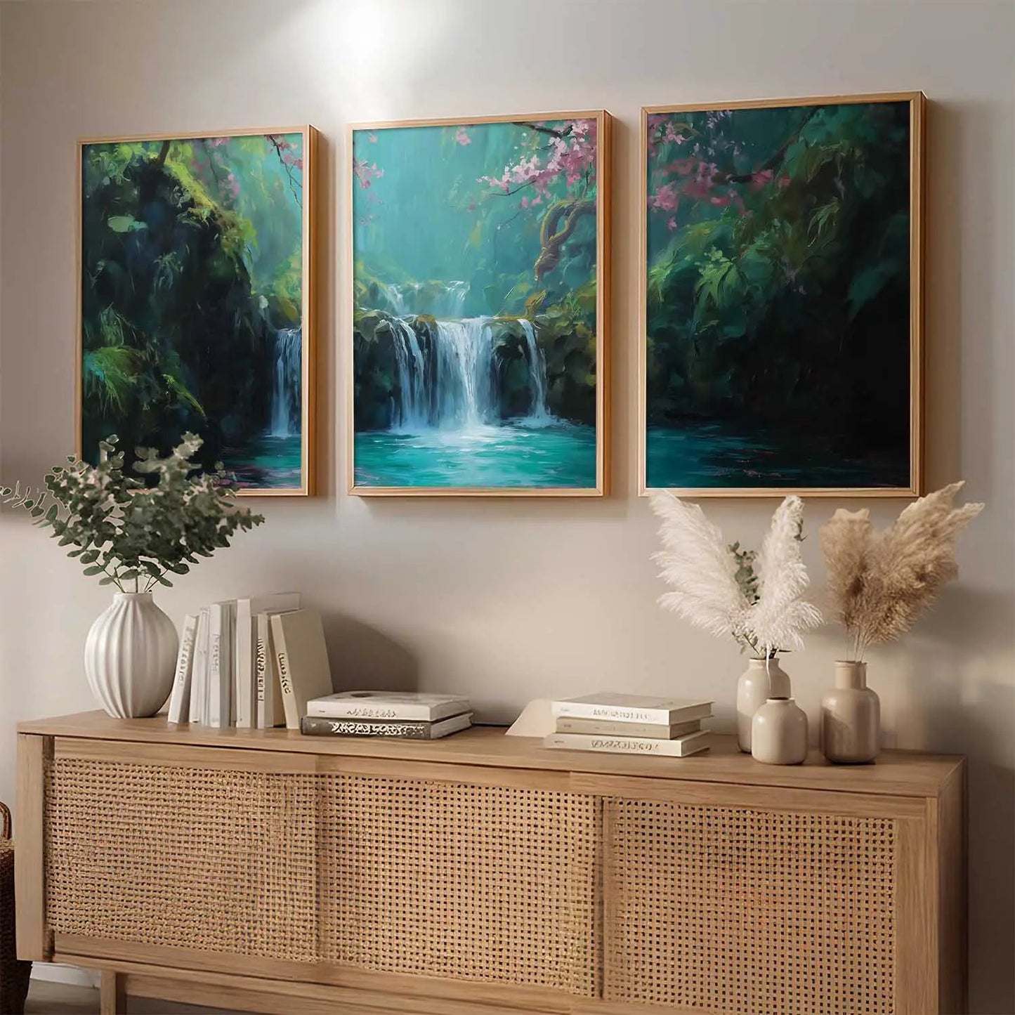 Abstract Nature Art Framed Paintings | Big Aesthetic Waterfall View Painting | Vastu Frames for Bedroom Living Room Wall Decor