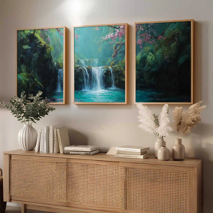 Abstract Nature Art Framed Paintings | Big Aesthetic Waterfall View Painting | Vastu Frames for Bedroom Living Room Wall Decor