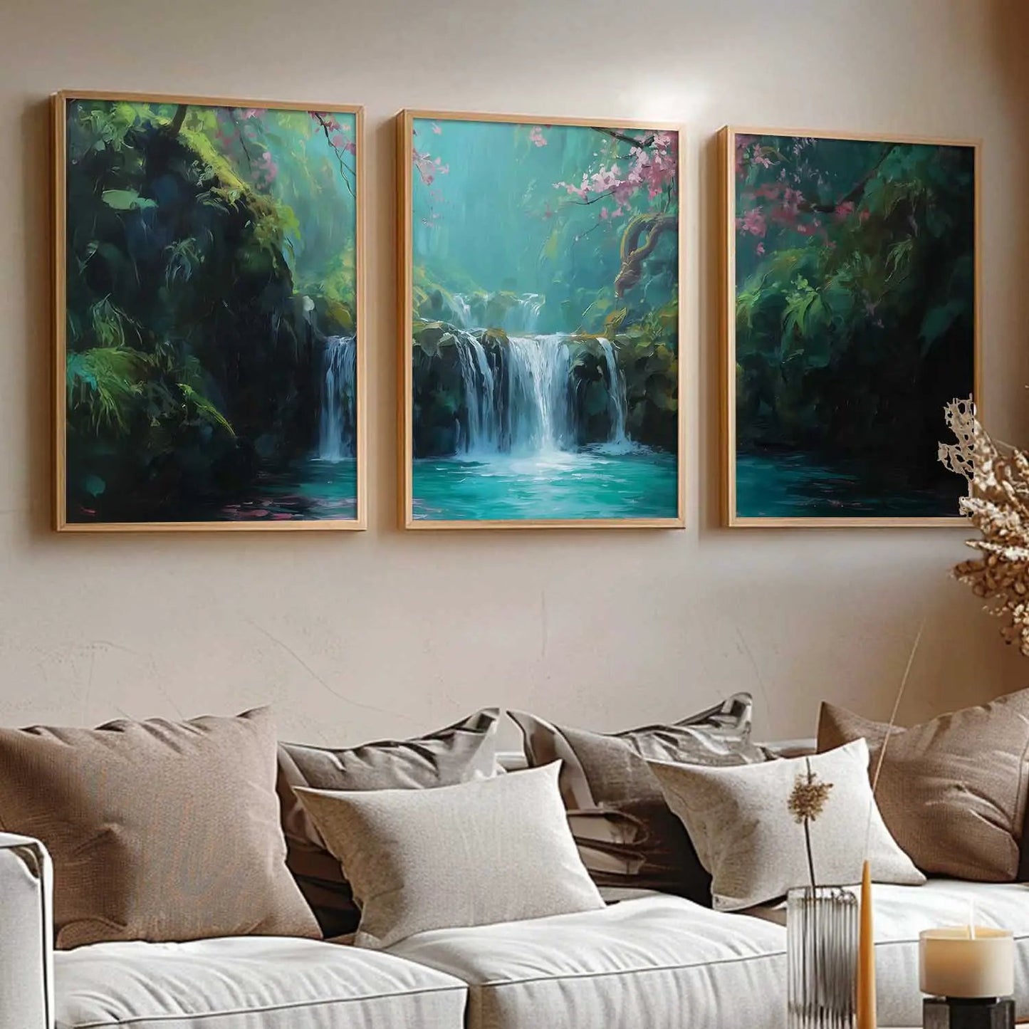 Abstract Nature Art Framed Paintings | Big Aesthetic Waterfall View Painting | Vastu Frames for Bedroom Living Room Wall Decor