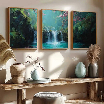 Abstract Nature Art Framed Paintings | Big Aesthetic Waterfall View Painting | Vastu Frames for Bedroom Living Room Wall Decor