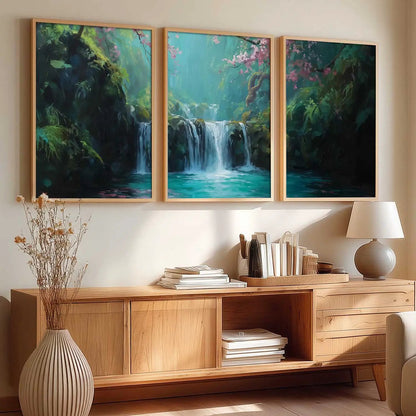 Abstract Nature Art Framed Paintings | Big Aesthetic Waterfall View Painting | Vastu Frames for Bedroom Living Room Wall Decor