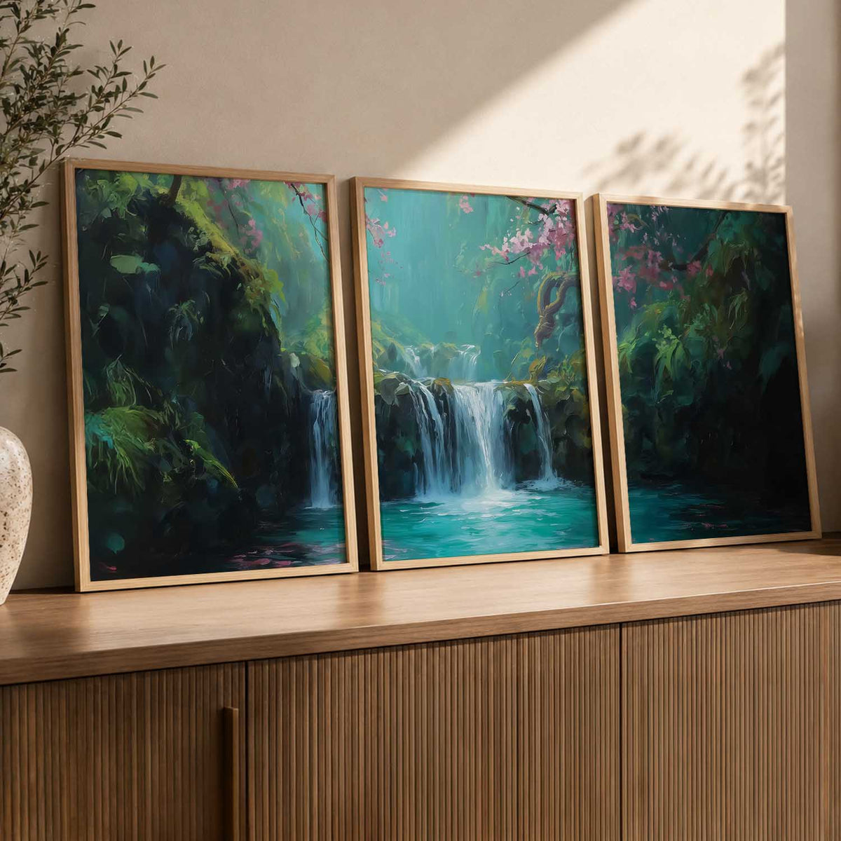 Abstract Nature Art Framed Paintings | Big Aesthetic Waterfall View Painting | Vastu Frames for Bedroom Living Room Wall Decor
