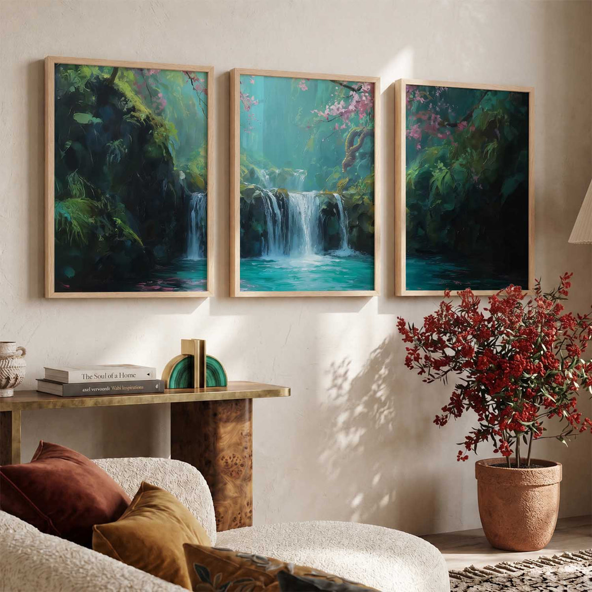 Abstract Nature Art Framed Paintings | Big Aesthetic Waterfall View Painting | Vastu Frames for Bedroom Living Room Wall Decor