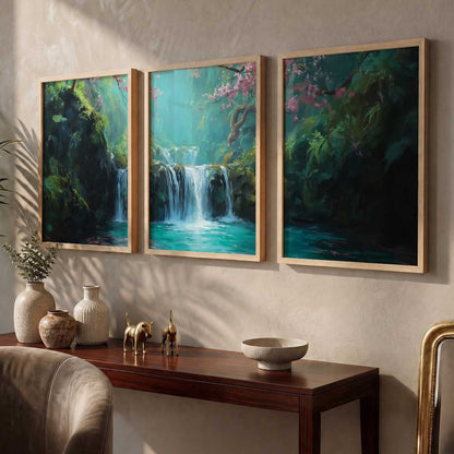 Abstract Nature Art Framed Paintings | Big Aesthetic Waterfall View Painting | Vastu Frames for Bedroom Living Room Wall Decor