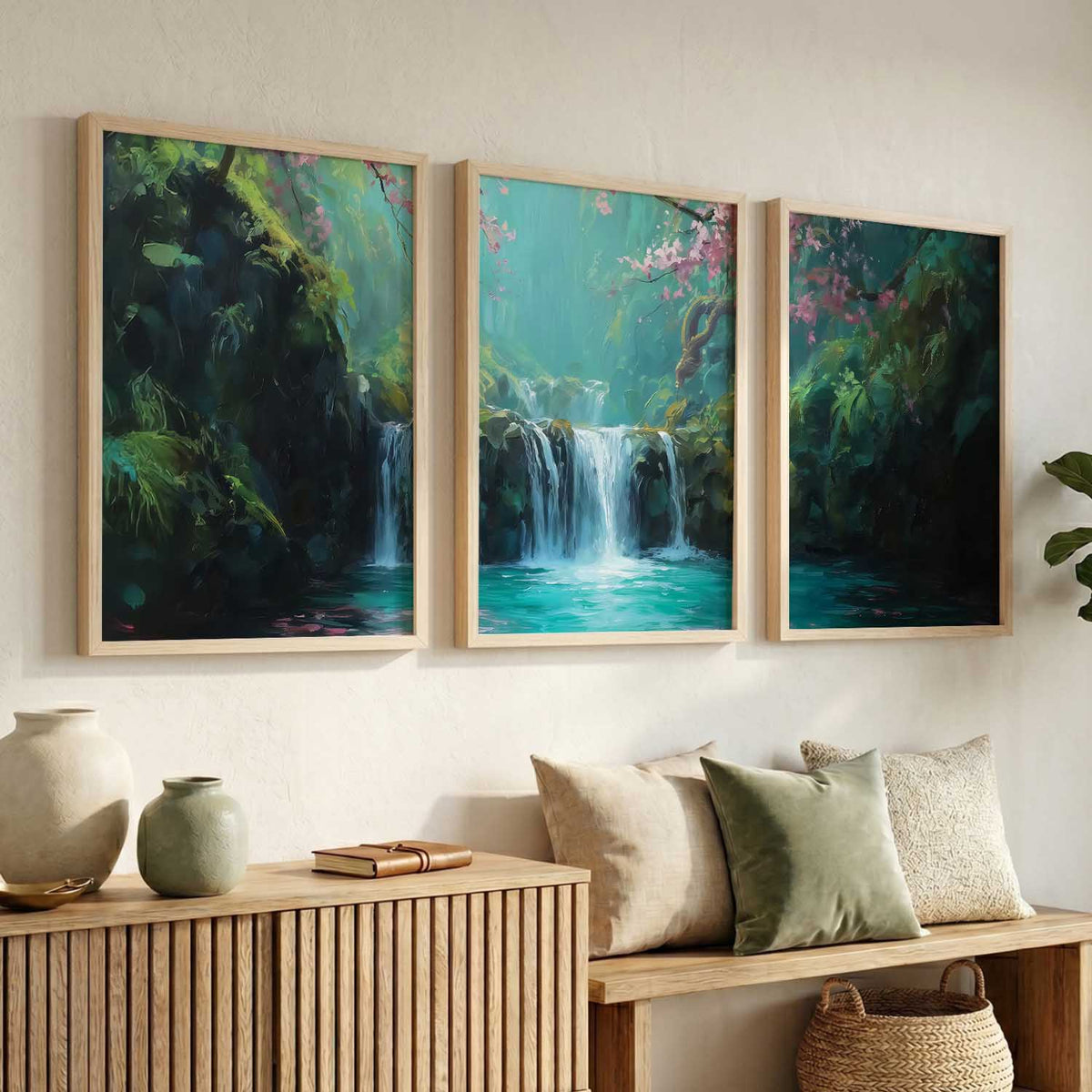 Abstract Nature Art Framed Paintings | Big Aesthetic Waterfall View Painting | Vastu Frames for Bedroom Living Room Wall Decor